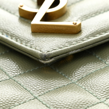 Saint Laurent Grain De Poudre Textured Mixed Matelasse Large Triquilt Monogram Satchel Light Sage 11 of 11