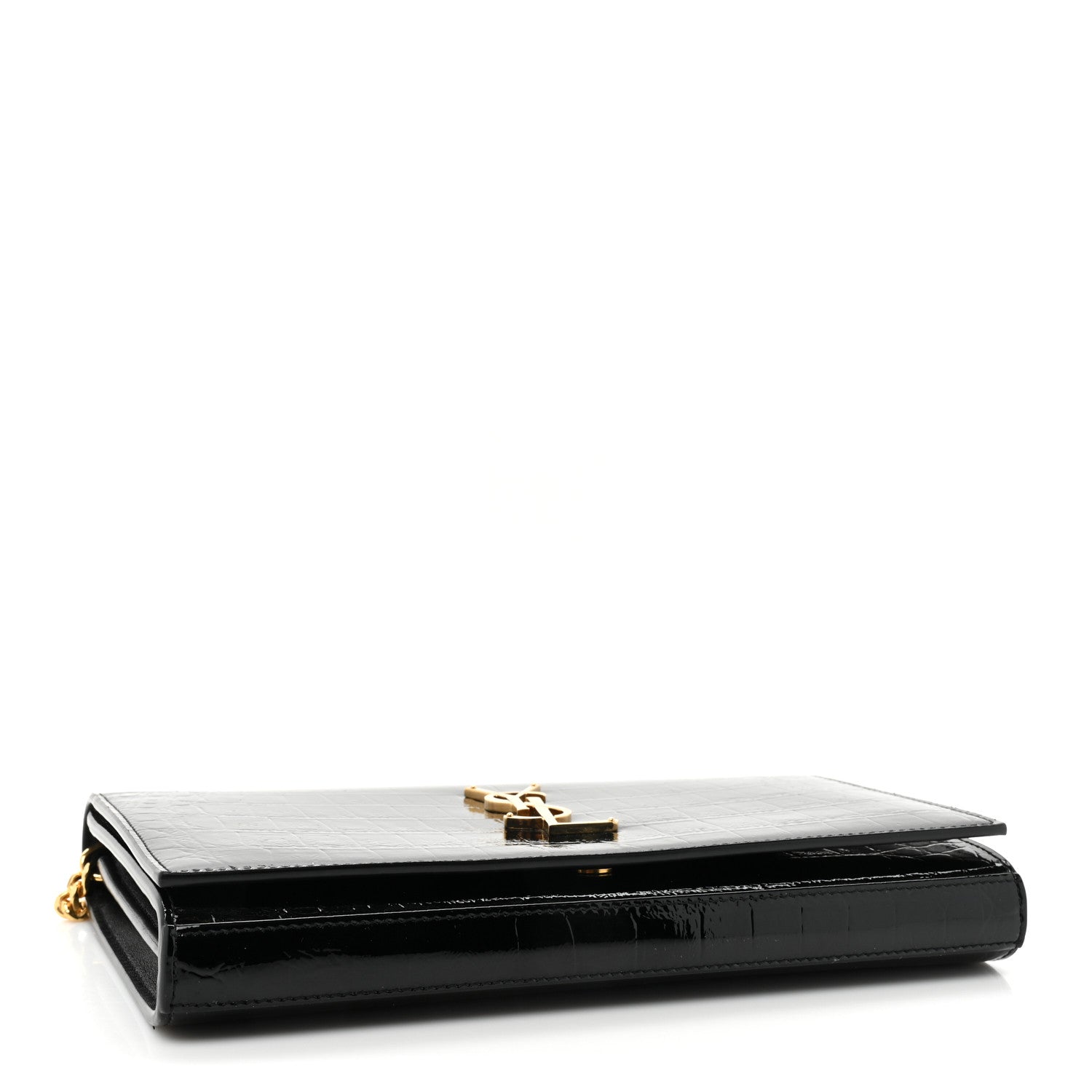 Saint Laurent Calfskin Crocodile Embossed Monogram Chain Wallet Black 4 of 11