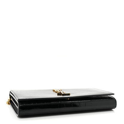Saint Laurent Calfskin Crocodile Embossed Monogram Chain Wallet Black 4 of 11