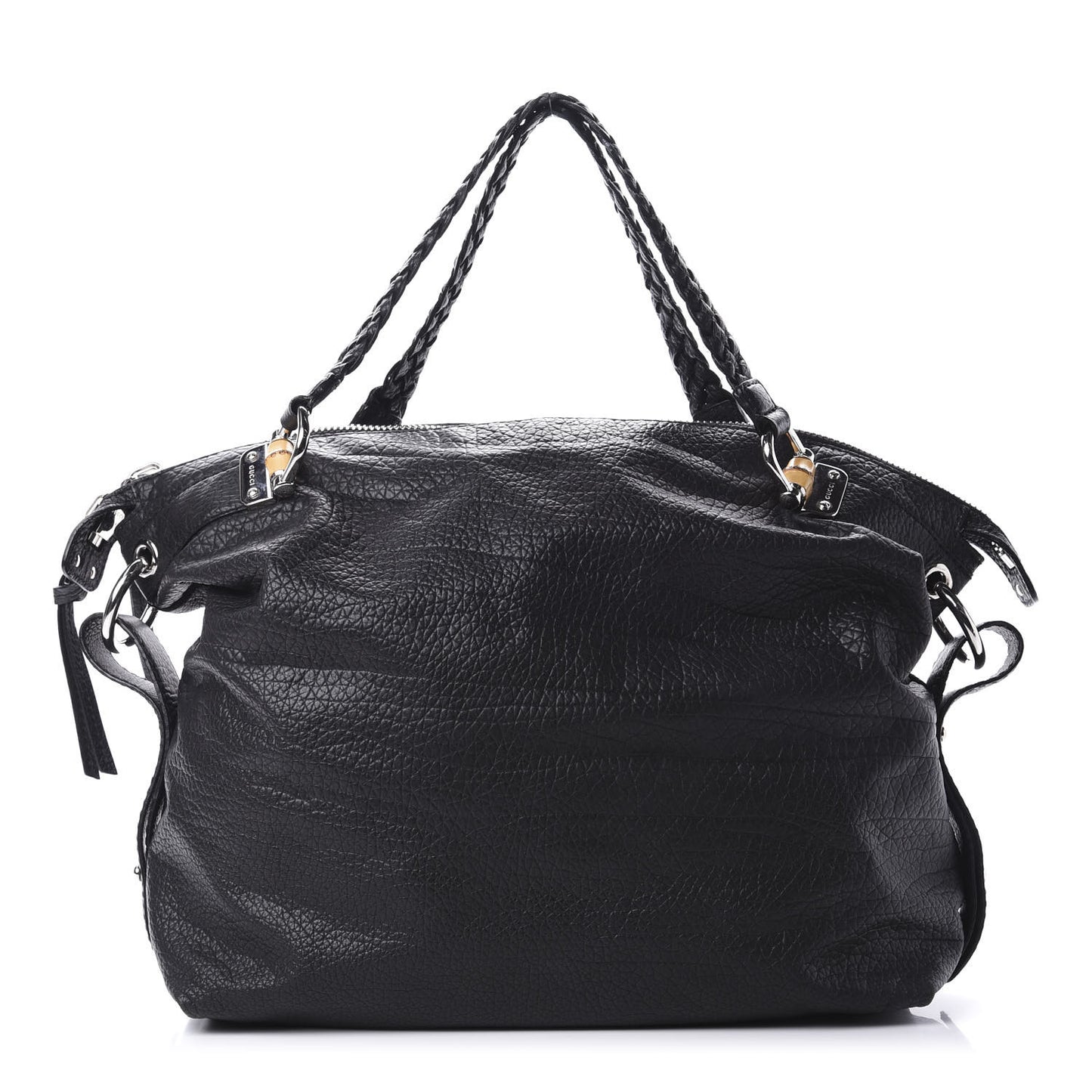 Calfskin Large Bamboo Bar Shoulder Bag Black