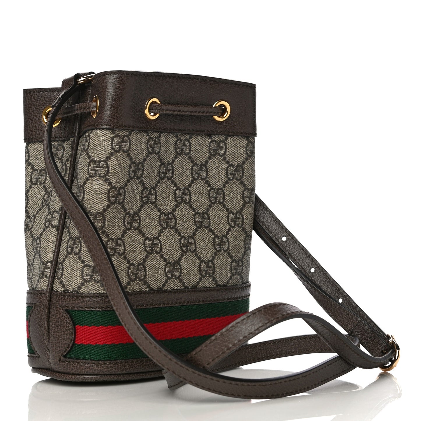 GG Supreme Monogram Web Mini Ophidia Bucket Bag Brown