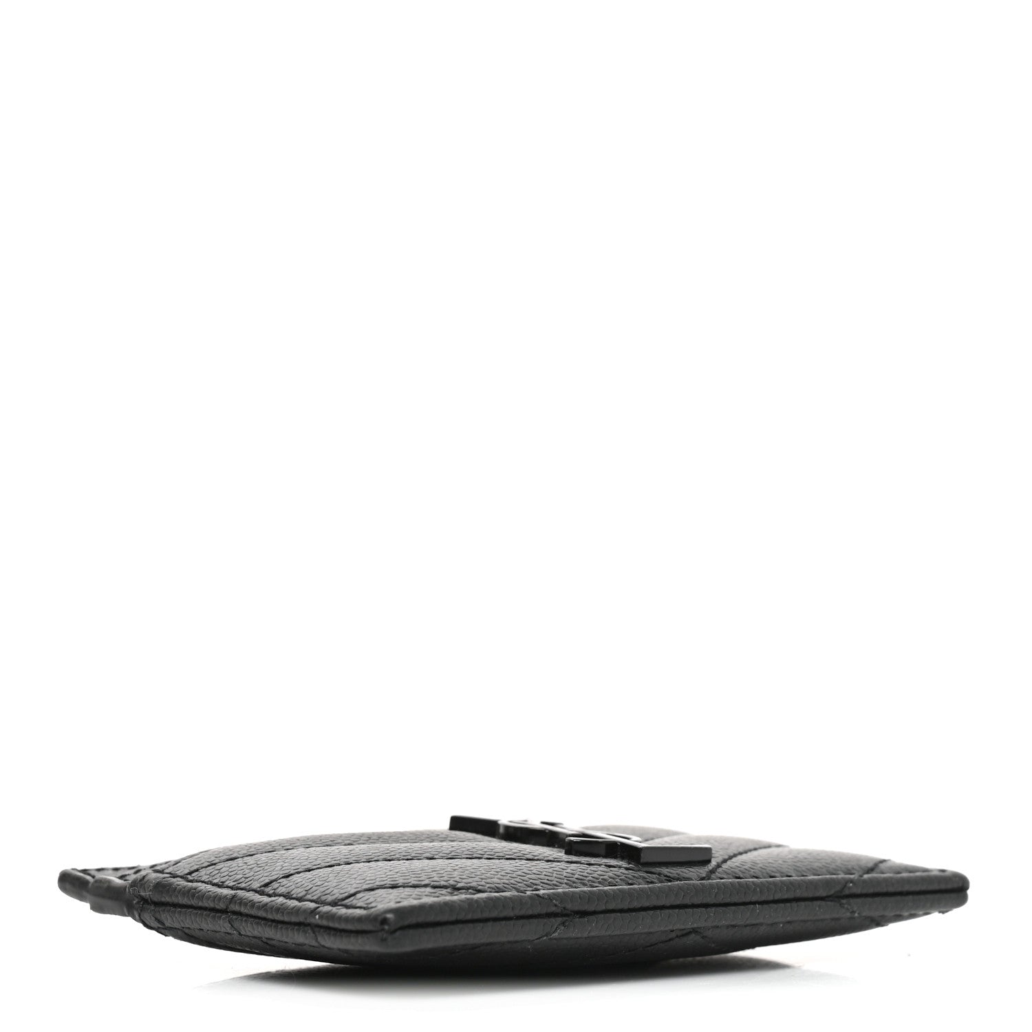 Saint Laurent Grain De Poudre Matelasse Chevron Monochrome Monogram Credit Card Case Black 4 of 8