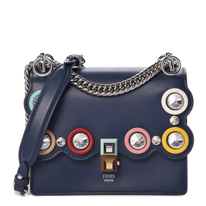 Fendi Calfskin Crystal Studded Small Kan I Shoulder Bag Blueberry Multicolor 1 of 10