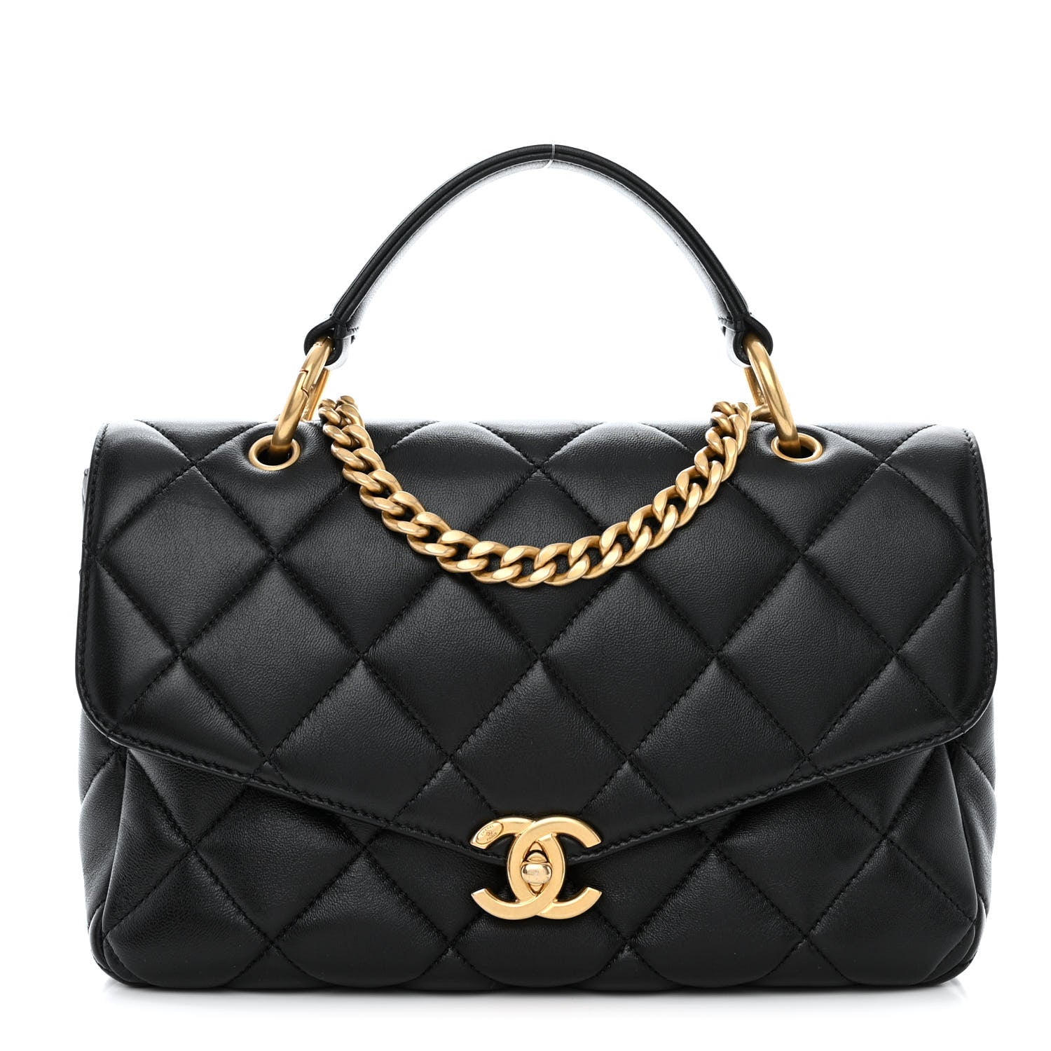 Chanel Lambskin Quilted Top Handle Flap Black 1 of 12