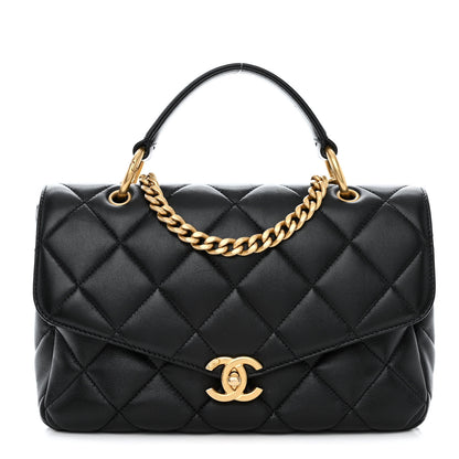 Chanel Lambskin Quilted Top Handle Flap Black 1 of 12