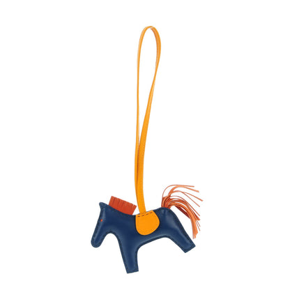 Hermes Milo Lambskin Grigri Rodeo Horse Bag Charm PM Bleu de Malte Cornaline Jaune D'Or 1 of 5