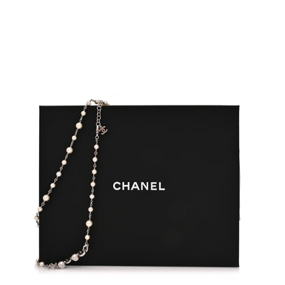 Chanel Metal Crystal Pearl Coco CC Necklace Silver 5 of 5