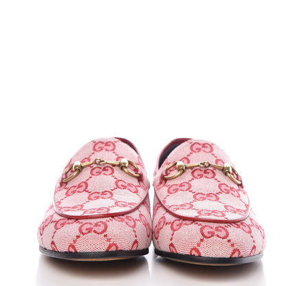 Gucci Canvas GG Monogram Horsebit Womens Jordaan Loafers 36.5 Gardenia Hibiscus Red 2 of 10
