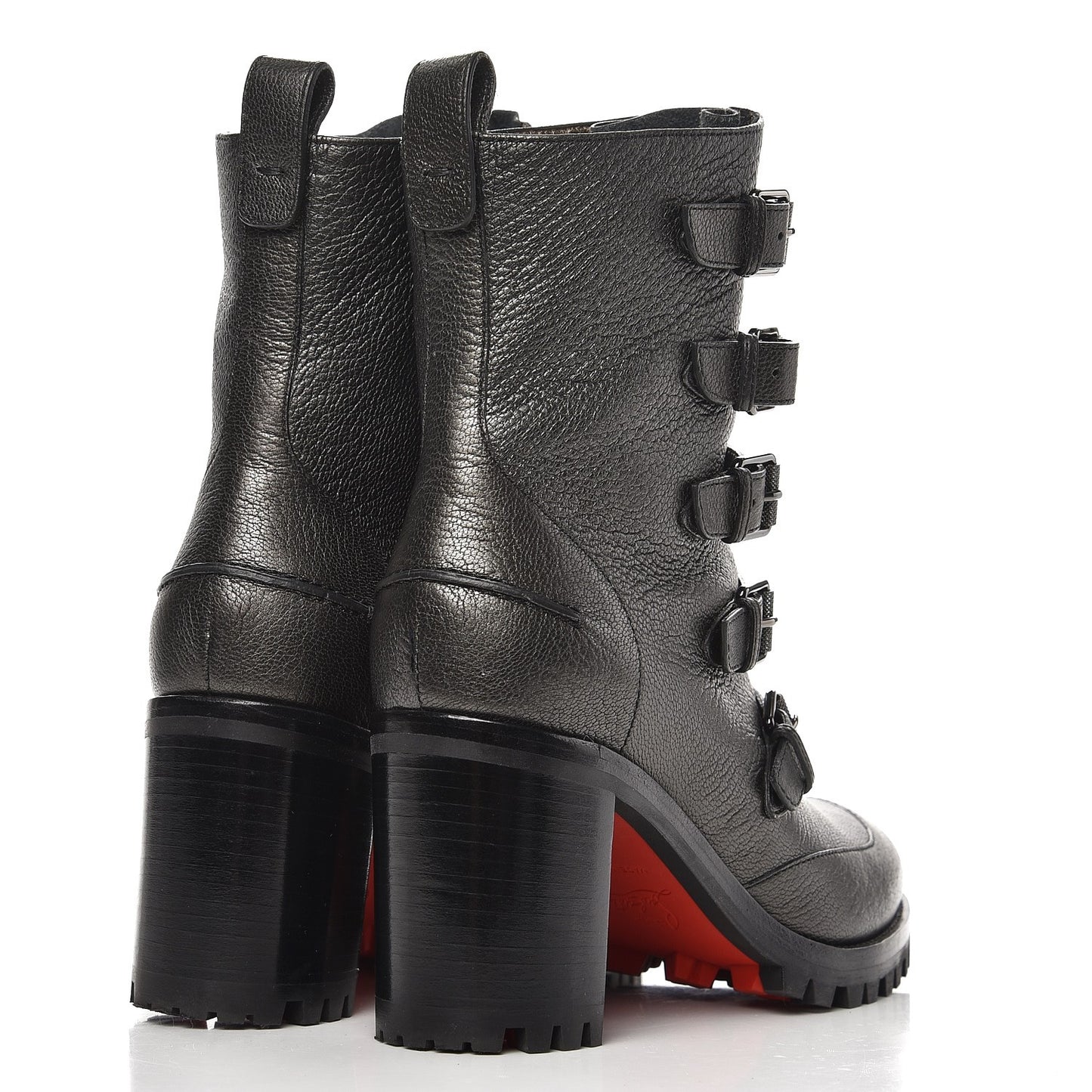 Grained Metallic Nappa Who Walks 70 Combat Ankle Boots 35 Black