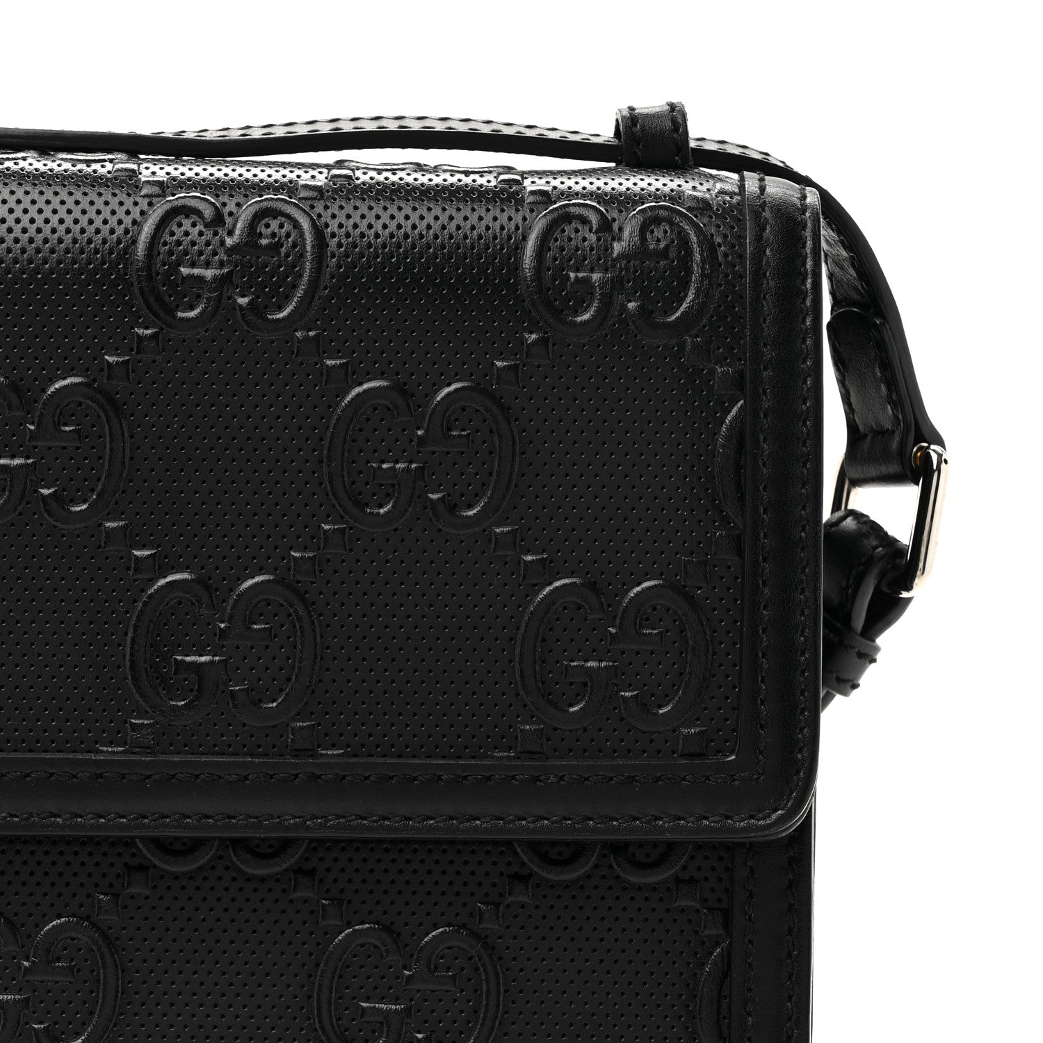 Gucci Calfskin GG Tennis Embossed Messenger Bag Black 9 of 12