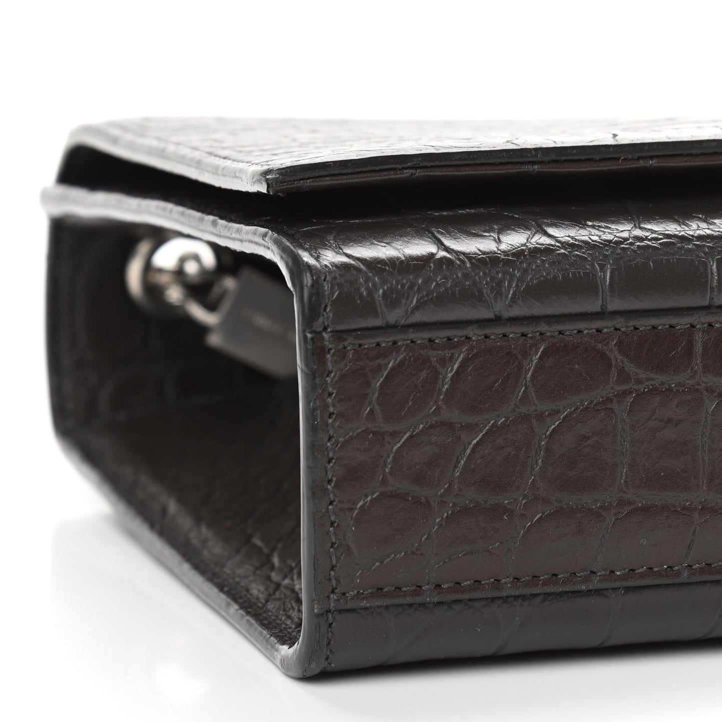 Calfskin Crocodile Embossed Medium Classic Monogram Kate Tassel Satchel Dark Brown