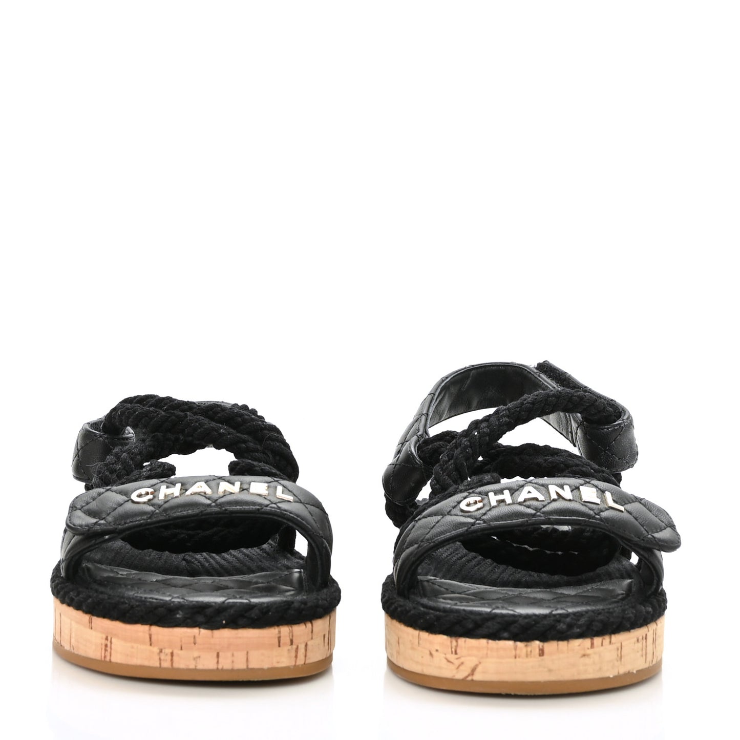 Cord Lambskin Quilted Logo Sandals 39 Black