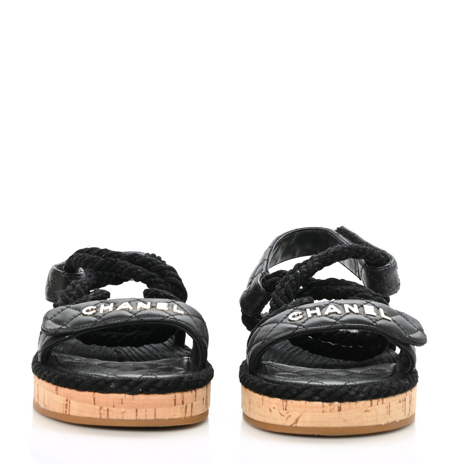 Chanel Cord Lambskin Quilted Logo Sandals 39 Black 2 of 8