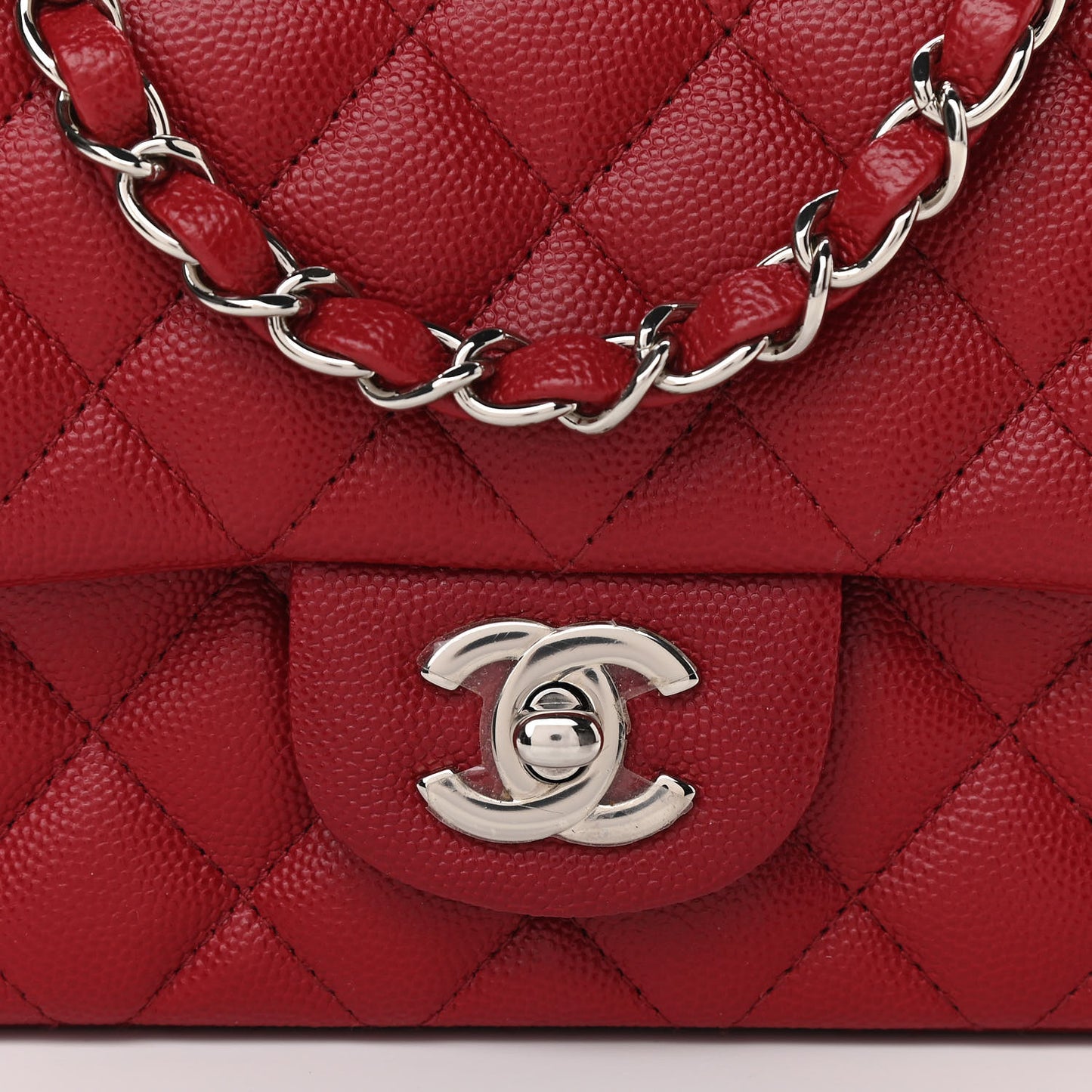 Caviar Quilted Mini Rectangular Flap Dark Red