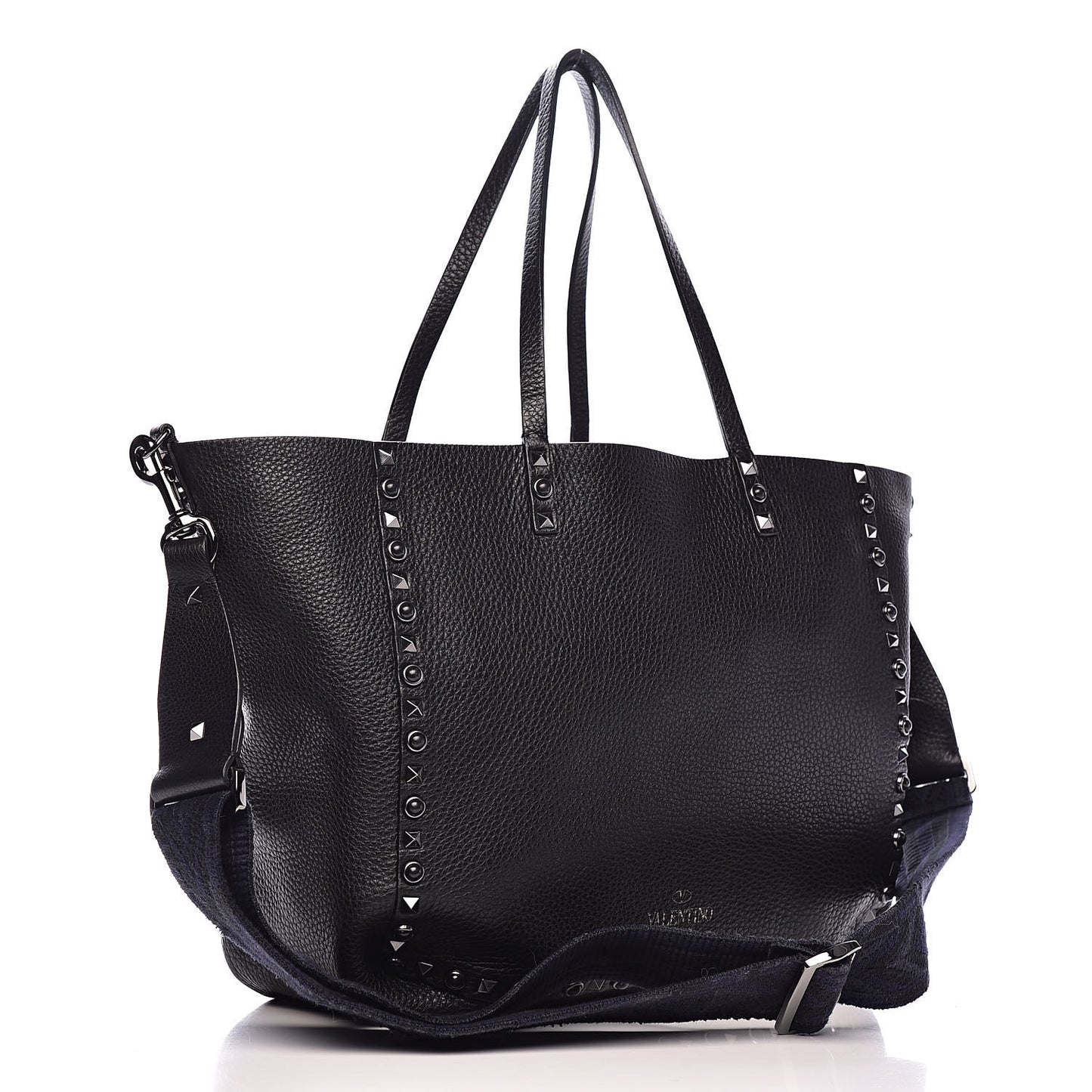 Stampa Alce Calfskin Medium Guitar Strap Rockstud Rolling Reversible Tote Black