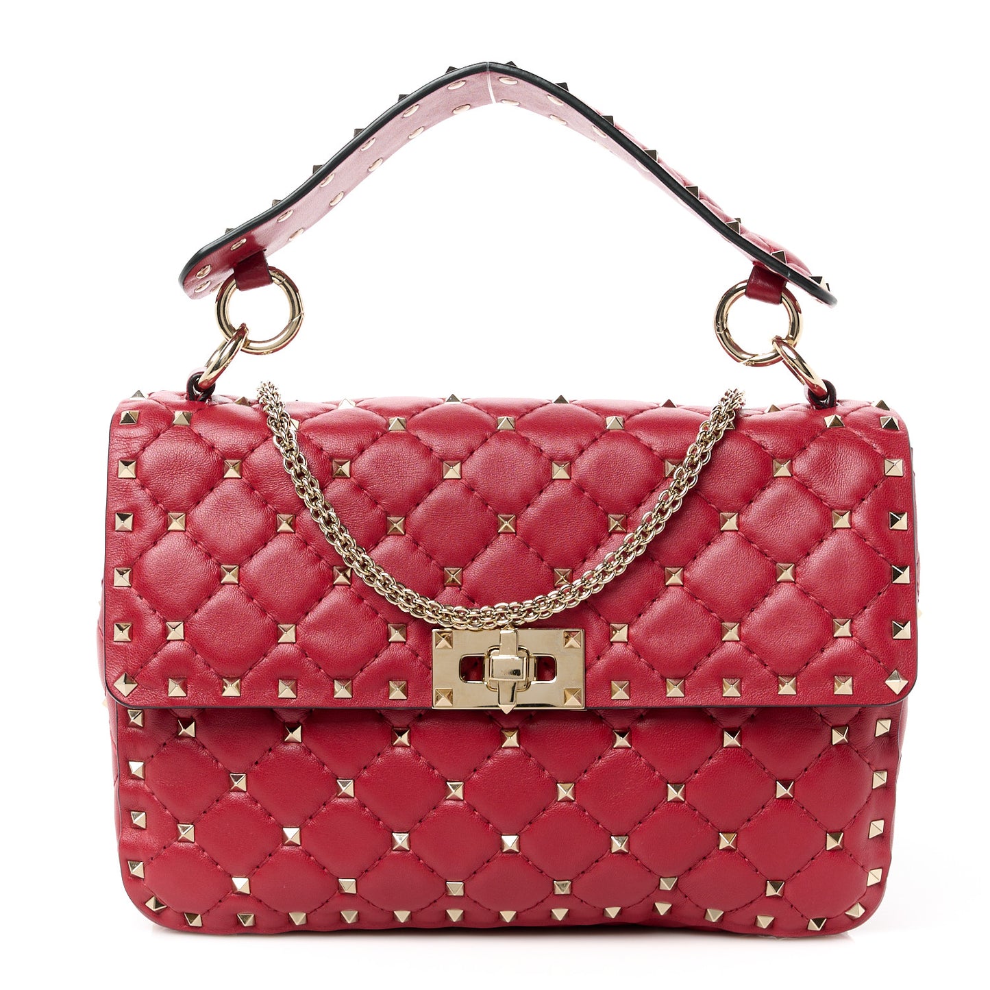 Lambskin Medium Rockstud Spike Shoulder Bag Red