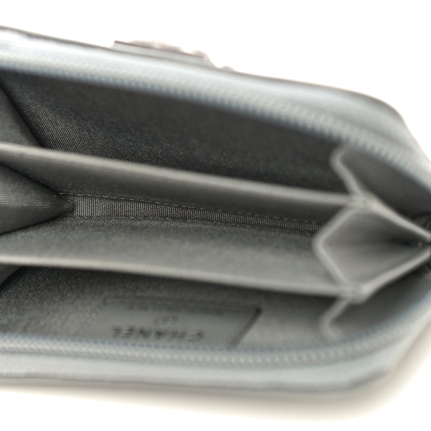 Lambskin Quilted Boy Zip Around Coin Purse Wallet Grey