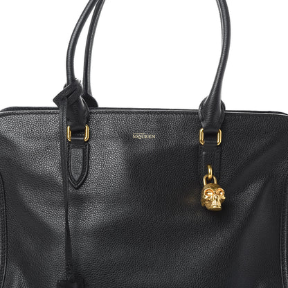 Alexander McQueen Pebbled Calfskin Large Skull Padlock Zip Around Tote Black 8 of 15