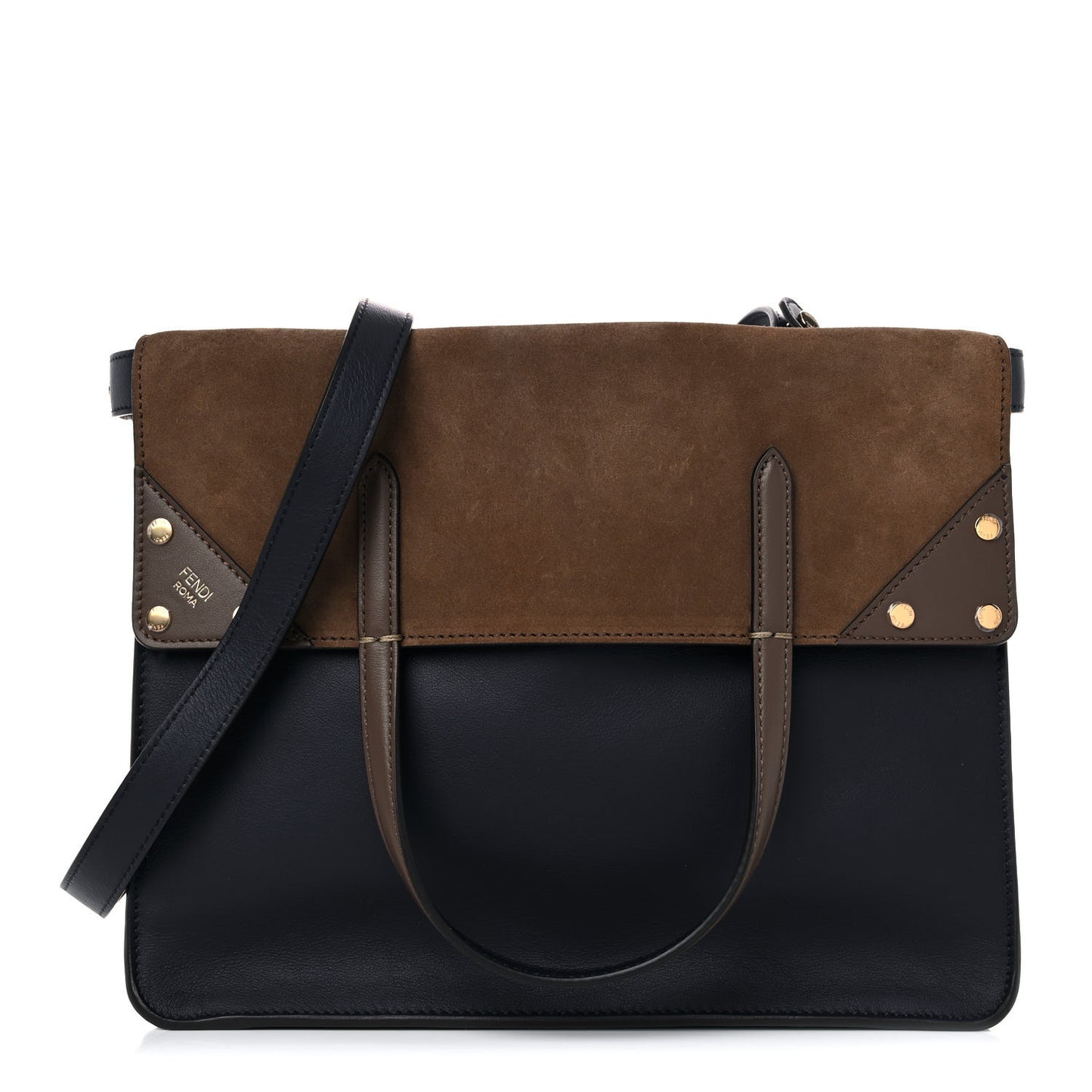 Vitello Grace Suede Large Flip Tote Midnight Marrone