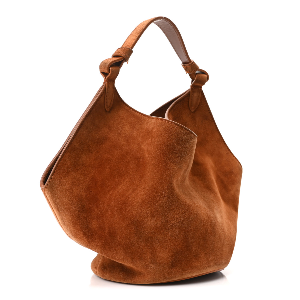 Suede Calfskin Mini Lotus Tote Caramel