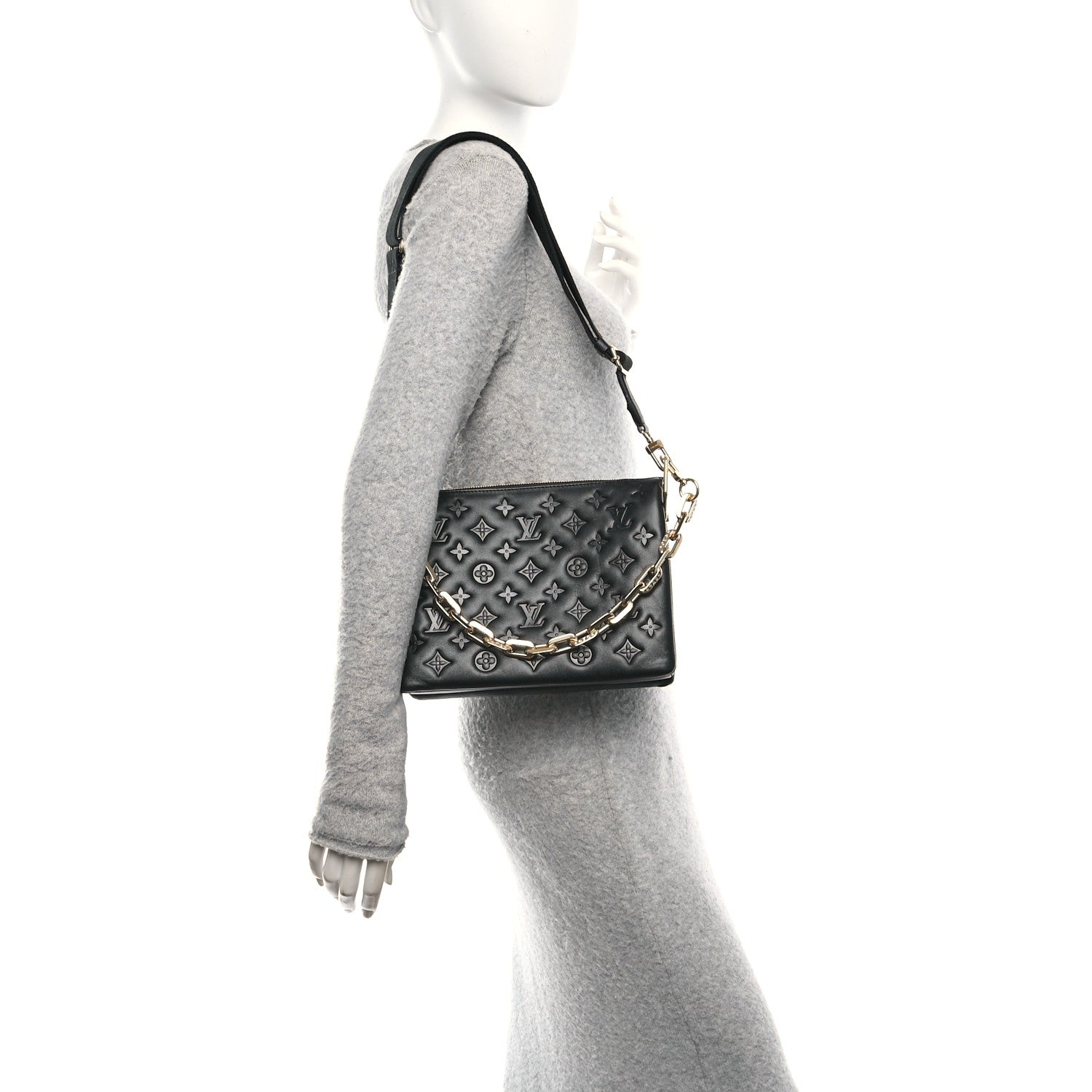 Louis Vuitton Lambskin Embossed Monogram Coussin PM Black 2 of 11