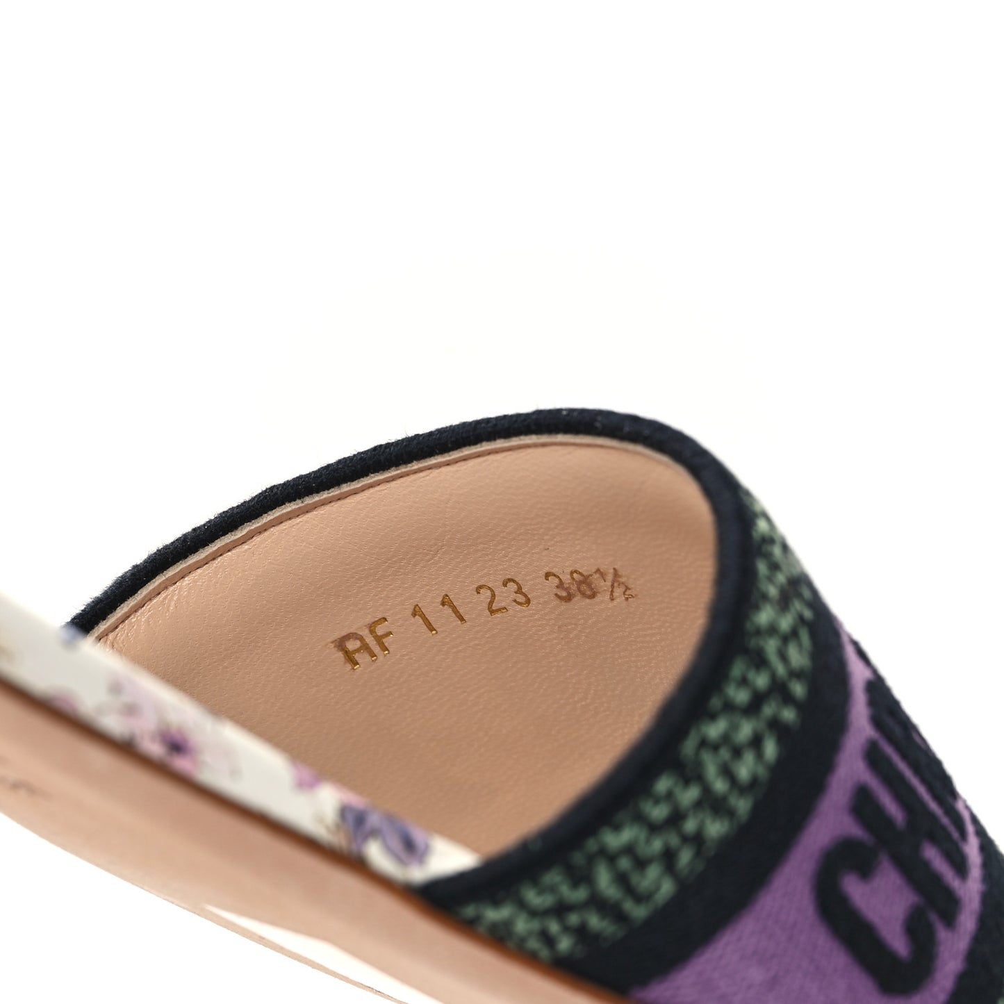 Canvas Embroidered 4 Saisons Dway Flat Slide Sandals 38.5 Lilac