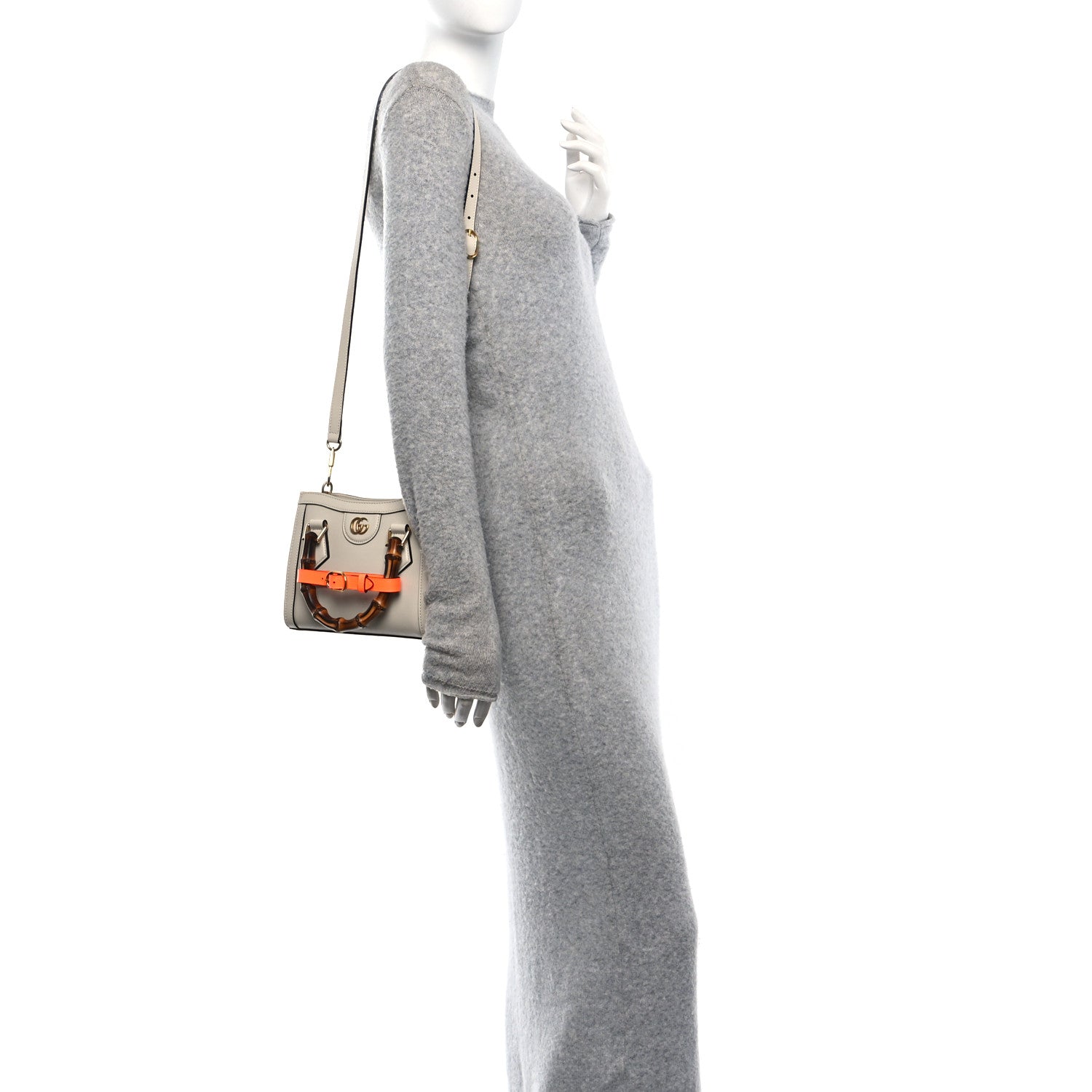 Gucci Wonka Grain Calfskin Mini Diana Tote Bag Mystic White Orange Fluo 2 of 13
