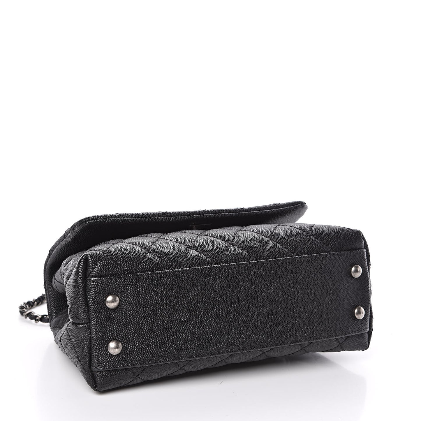 Caviar Lizard Quilted Mini Coco Handle Flap Black
