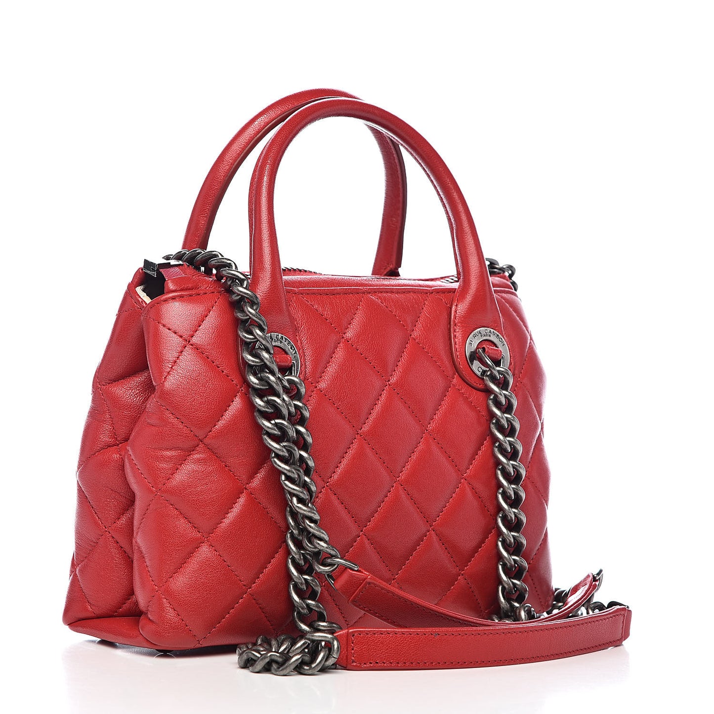 Shiny Sheepskin Quilted Small Shopping Tote Red