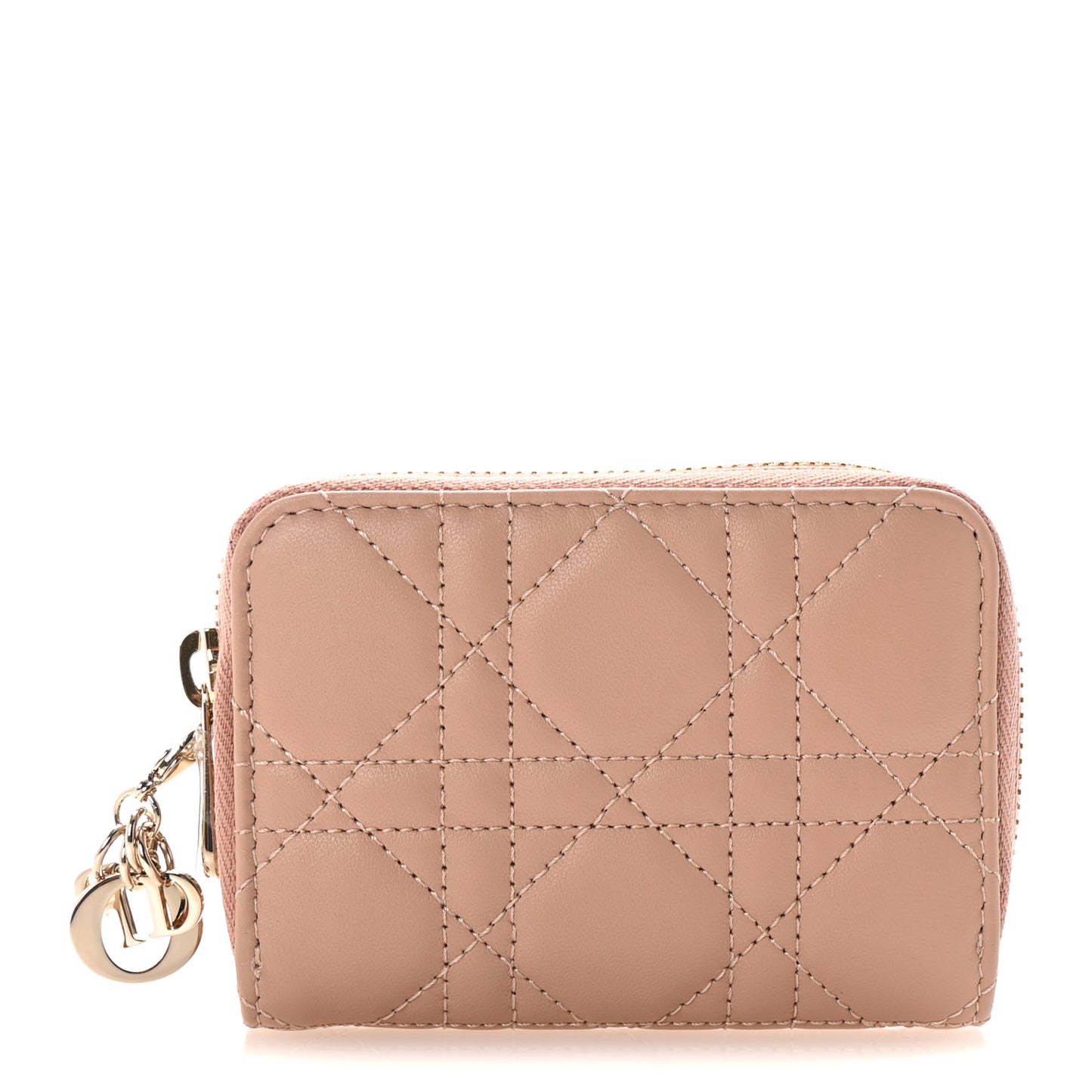 Lambskin Cannage Small Lady Dior Voyageur Coin Purse Rose Des Vents