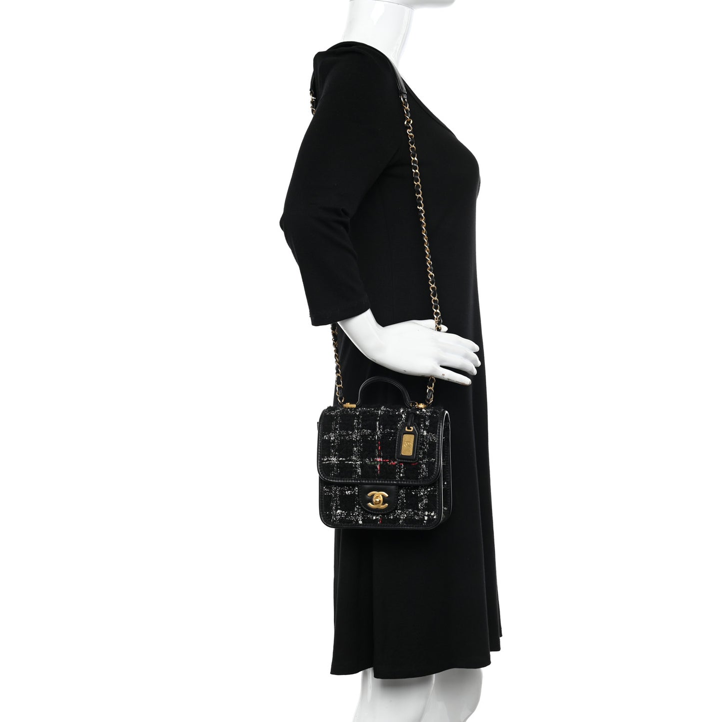 Tweed School Memory Mini Top Handle Flap Black White