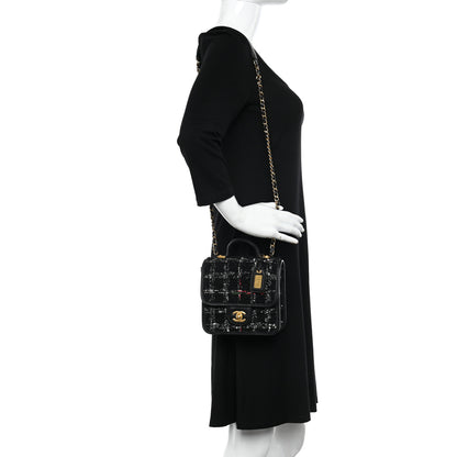Chanel Tweed School Memory Mini Top Handle Flap Black White 2 of 10