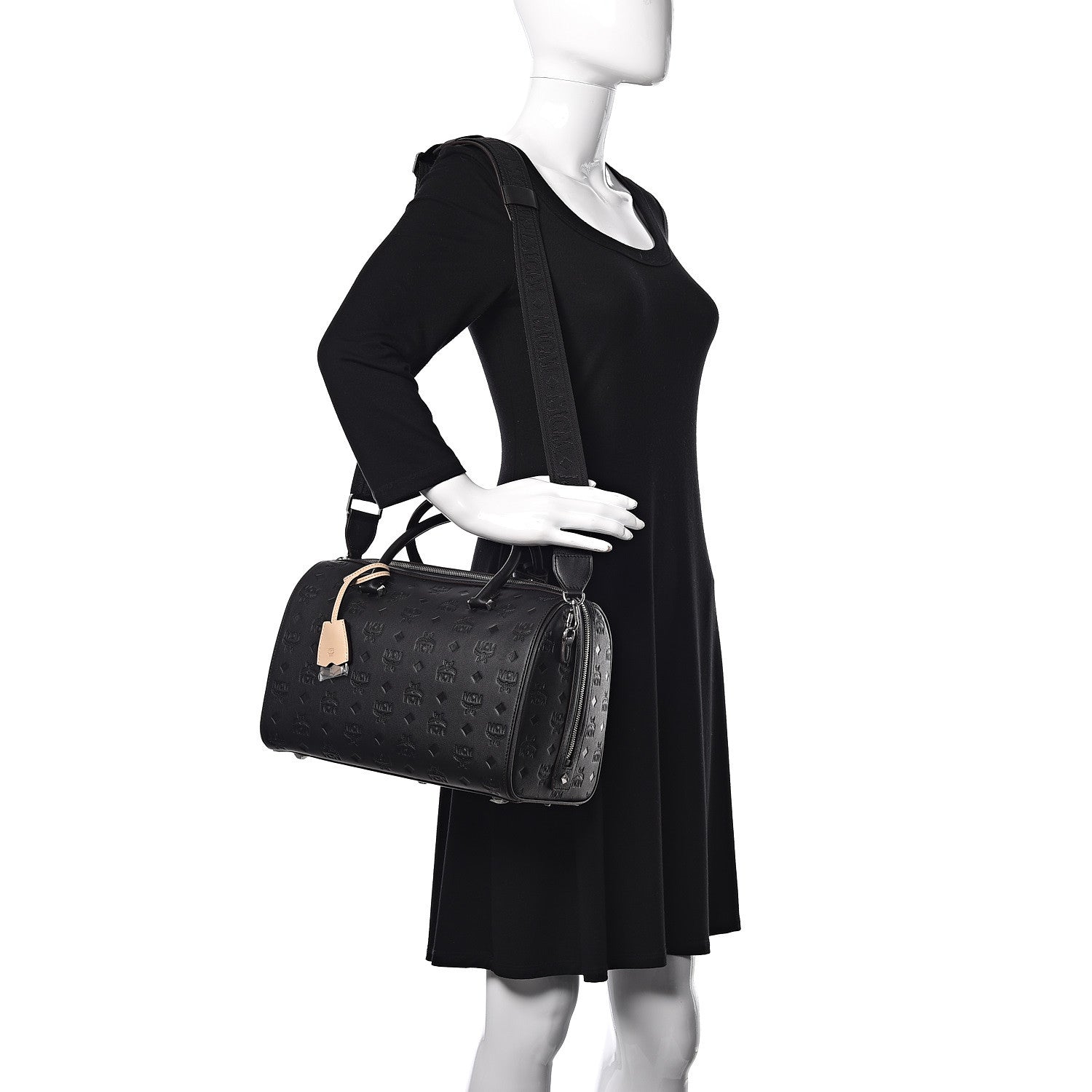 MCM Calfskin Ottomar Monogram Essential Boston Bag Black 2 of 9