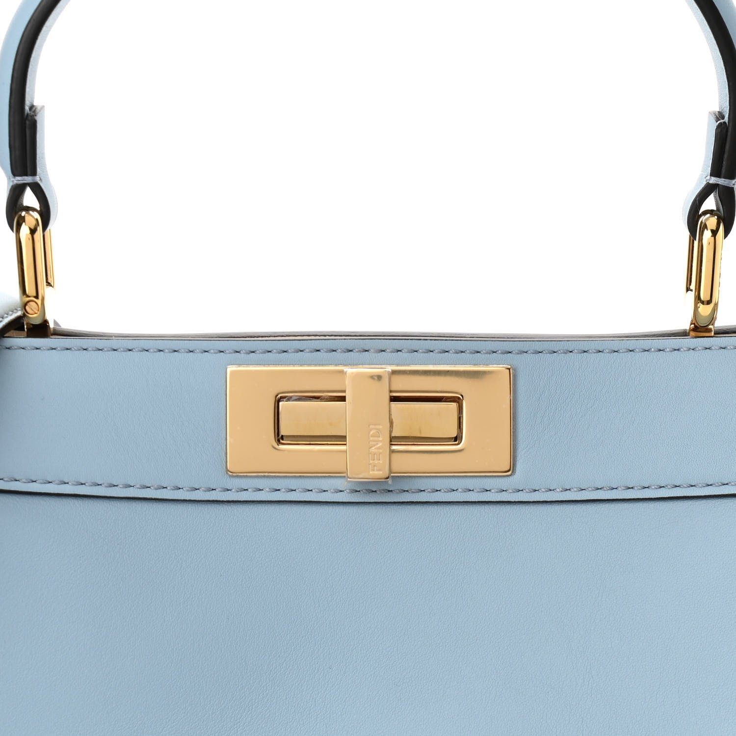 Fendi Vitello Seta Shiny Nappa Medium Peekaboo I SEE U Satchel Azzurro Baby Camelia 8 of 10