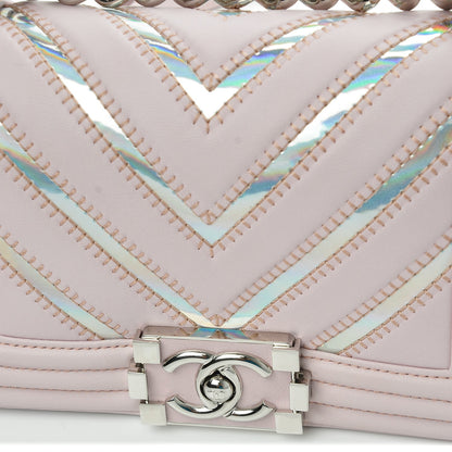 Chanel Lambskin Iridescent PVC Chevron Quilted Small Boy Flap Light Pink Silver 15 of 15