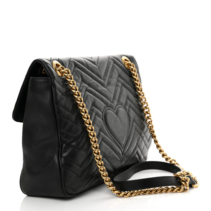 Gucci Calfskin Matelasse Medium GG Marmont Shoulder Bag Black 3 of 14