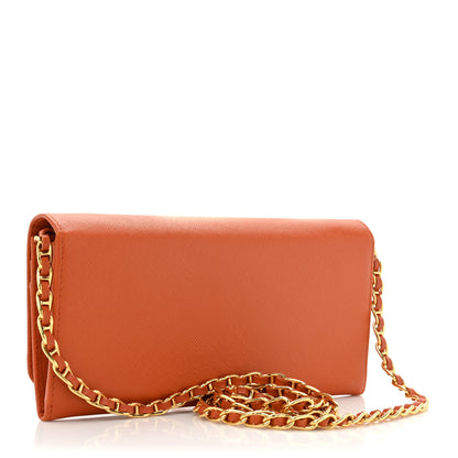 Prada Saffiano Metal Oro Chain Wallet Papaya 3 of 15