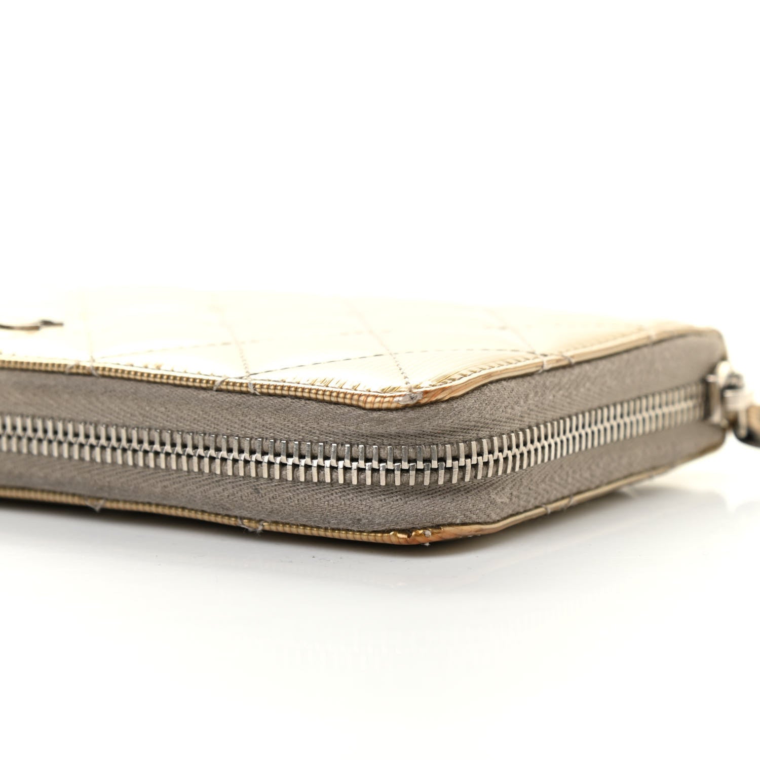Chanel Striated Patent Zip Around Wallet Gold 12 of 22