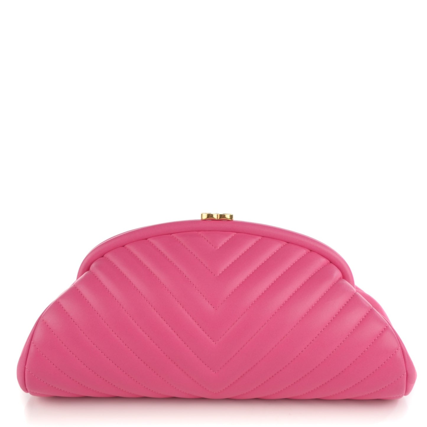 Lambskin Chevron Quilted Timeless Clutch Dark Pink