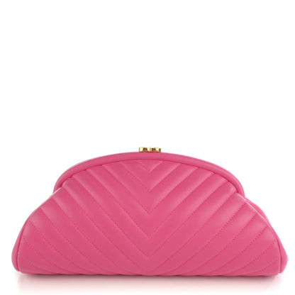 Chanel Lambskin Chevron Quilted Timeless Clutch Dark Pink 1 of 7