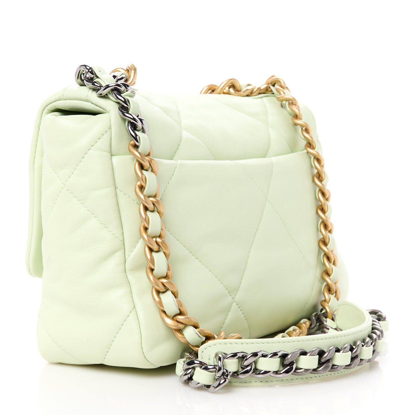Lambskin Quilted Medium Chanel 19 Flap Light Green