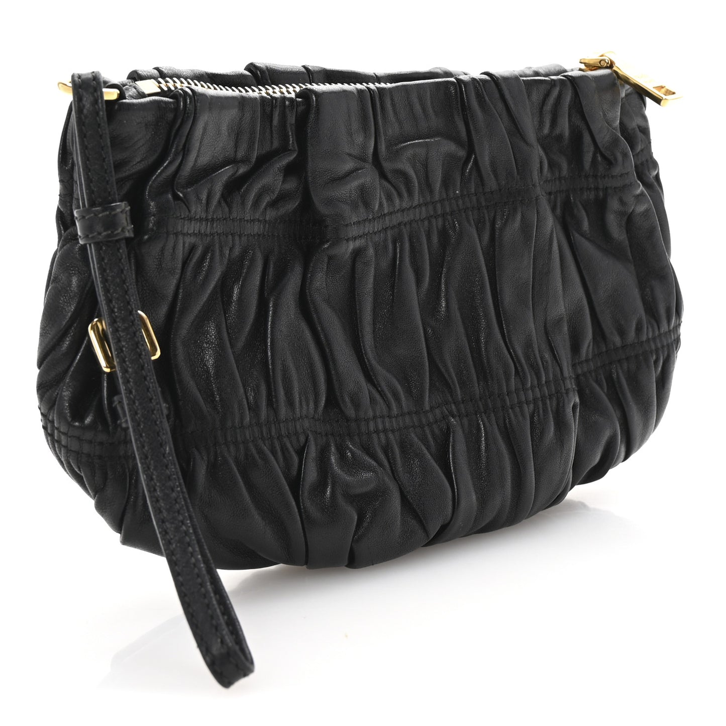 Nappa Gaufre Wristlet Clutch Black