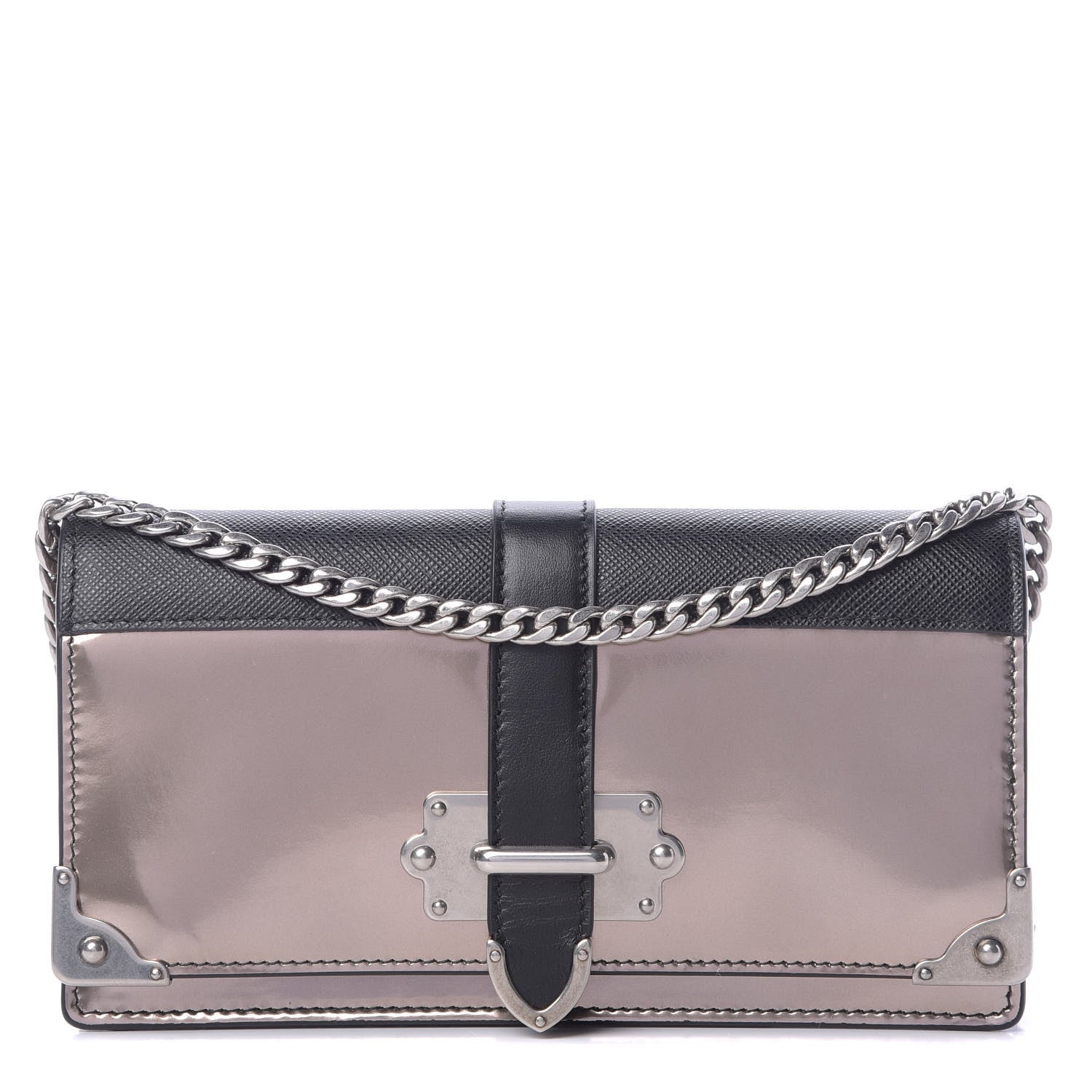 Prada Metallic Vitello Saffiano Cahier Mini Bag Ferro Black 1 of 10