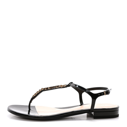 Gucci Patent Signoria Thong Sandals 37.5 Black 1 of 9