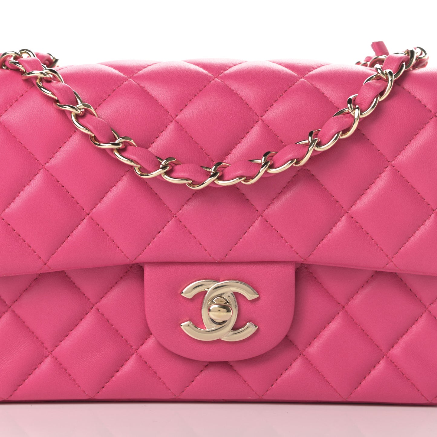 Lambskin Quilted Mini Rectangular Flap Dark Pink