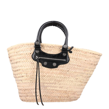 Balenciaga Raffia Woven Medium Le Cagole Tote Bag Black Natural 1 of 11