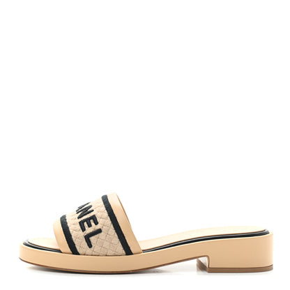 Chanel Lambskin Embroidered Logo Mule 42 Beige Black 1 of 7