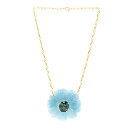 Irene Neuwirth 18K Yellow Gold Aquamarine Green Tourmaline Flower Pendant Necklace 3 of 6