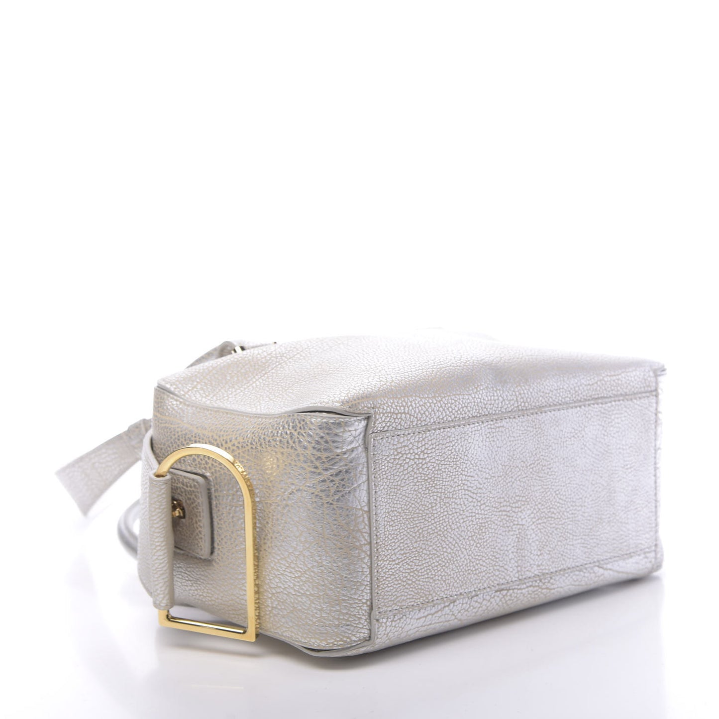 Metallic Crispy Calfskin Cool Box Satchel Antique Silver