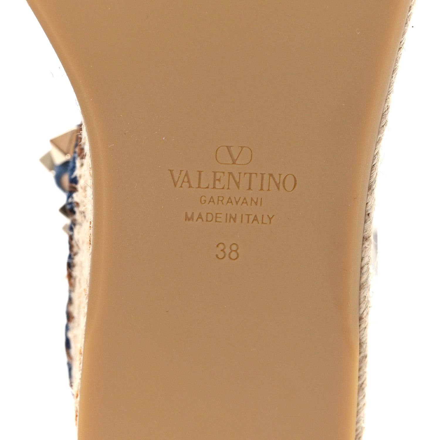 Valentino Garavani Denim Rockstud Ankle Strap Espadrille 55mm Wedge Sandals 38 Light Denim 7 of 9